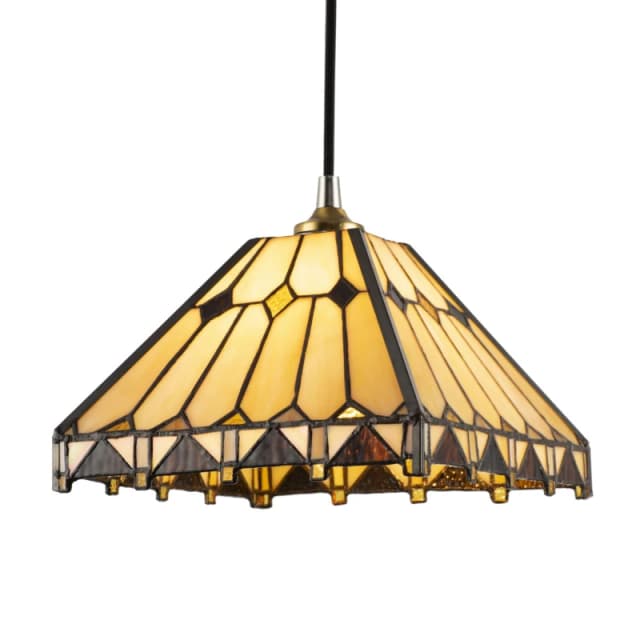 Happy Homewares Art Denergy savingStyle Amber Tiffany Pendant Shade with Gold Triangles & Diamonds Amber Unisex