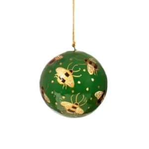 Bees Green Paper Mache Bauble