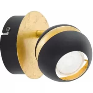 Wall 1 Spot Light Round Black & Gold Shade and Back Plate Bulb GU10 1x3.3W Inc