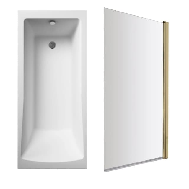 Balterley Square Single Ended Bath and Brushed Brass Bath Screen 1700 x 700mm Bronze