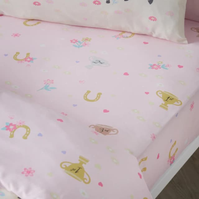 Catherine Lansfield Happy Horses Bed Linen Fitted Sheet Pink