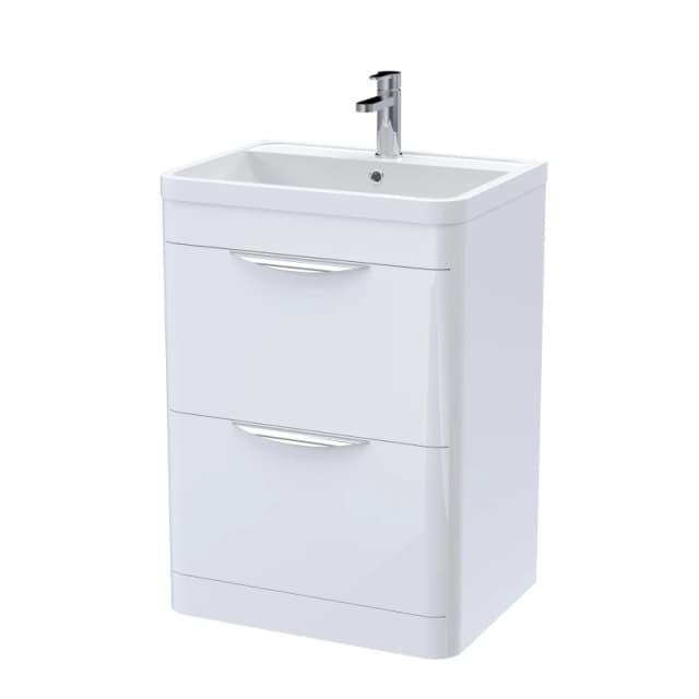 Balterley Floor Standing 2 Drawer Vanity Unit Polymarble Basin Gloss White 600mm White