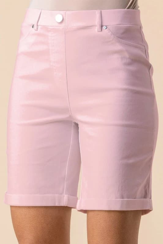 Roman Womens Elastic Waist Turn Up Stretch Shorts in Pink Size: 20 Pink Female 20