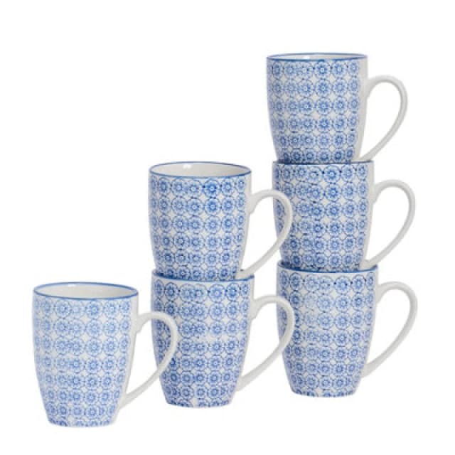 Nicola Spring Nicola Spring Hand-Printed Mug - 330Ml - Navy - Pack Of 6