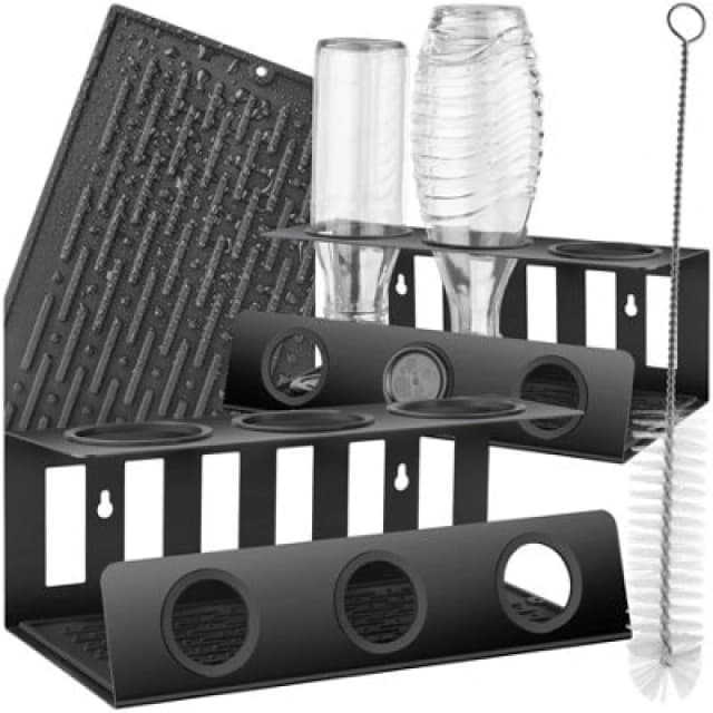 Tectake Bottle Holder Triso - For 3 Bottles, With Drip Tray, Lid Holder & Cleaning Brush