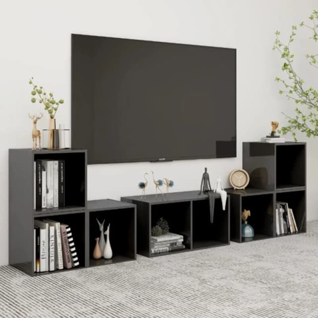 VIDAXL 6 Piece tv Cabinet Set High Gloss Grey Engineered Wood Vidaxl 8720286593622