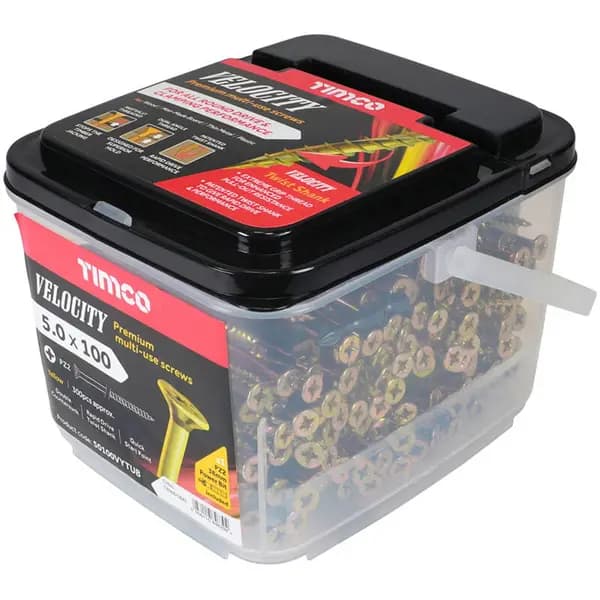Velocity Premium Countersunk Pozi Wood Screws Handy Tub 50100VYTUB Diameter: 5mm