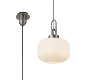 1 Light Pendant E27 30cm Pumpkin Shaped Ribbed Glass, Opal Antique Silver, Black