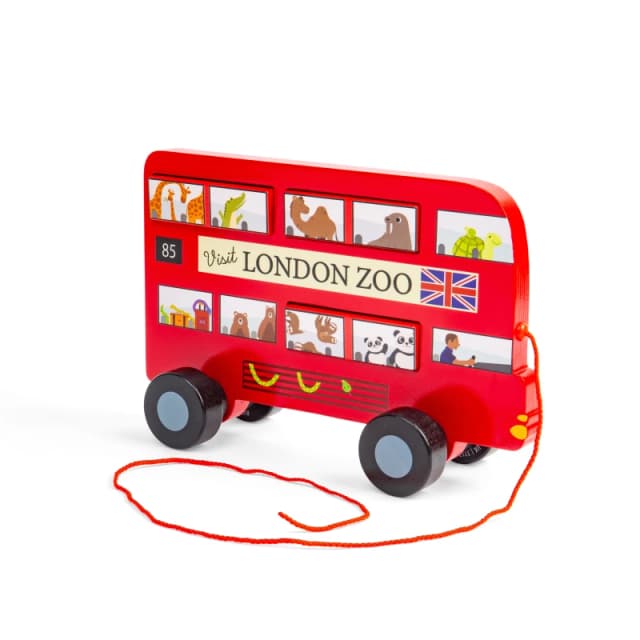 Bigjigs Toys London Bus Pull Along - Wooden Pull-Along Baby & Toddler Toy, Red 37037