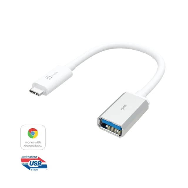 j5 create j5create JUCX05 USB-C 3.1 to USB Type-A Adapter, White and Silver JUCX05-N