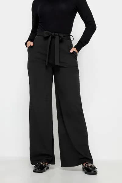Petite Belted Wide Leg Trousers