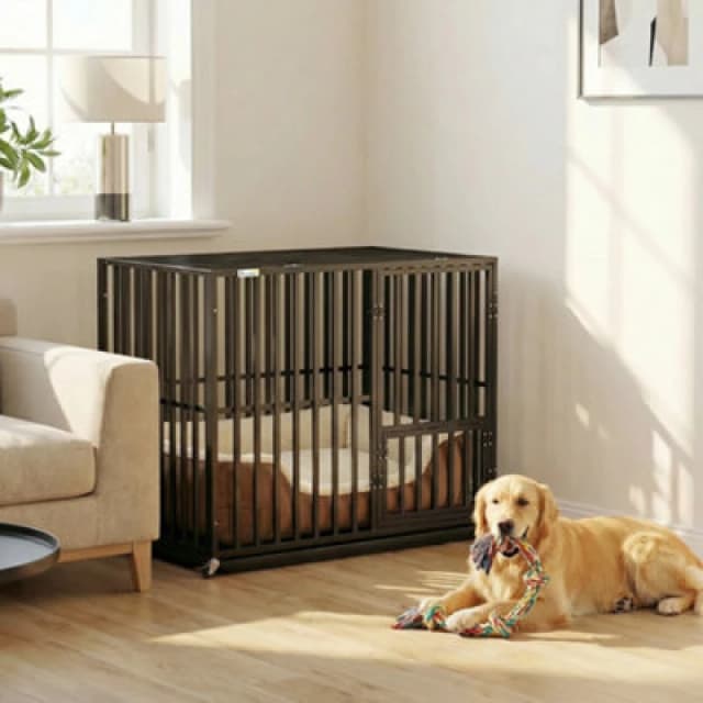 Pawhut Heavy Duty Dog Crate, Dog Cage With Wheels For Small Medium Breeds