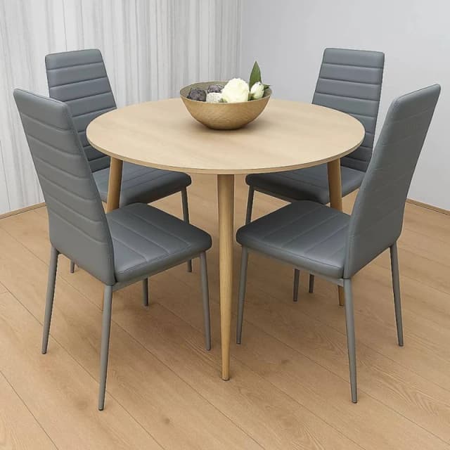 KOSY KOALA Modern Round Dining Table With 4 Grey Faux Leather Chairs Grey Unisex