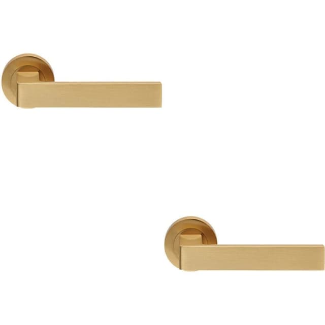 Loops 2x PAIR Straight Square Handle on Round Rose Concealed Fix Satin Brass Metallics