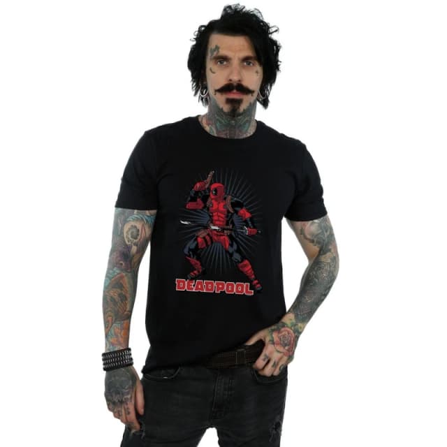 Marvel Marvel Men Deadpool Gun Sword Burst T-Shirt in Black Size: Small Black S Male 5057981017263