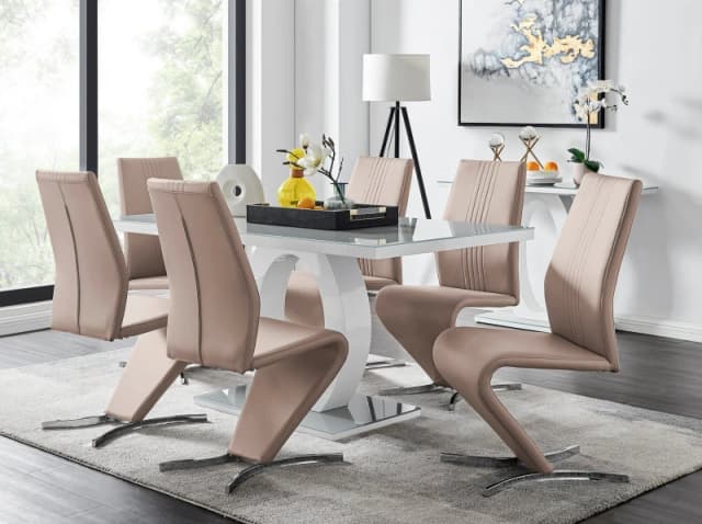 FurnitureboxUK FurnitureboxUK Giovani 6-Seater Grey Glass Dining Table and 6 Willow Faux Leather Dining Chairs in Beige Beige One Size Unisex 50565426