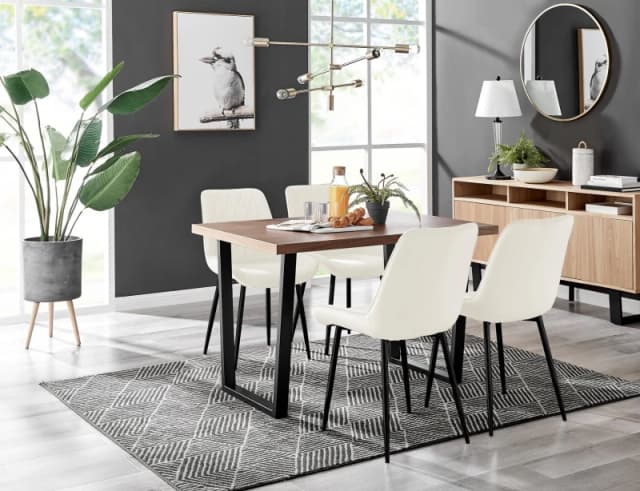 FurnitureboxUK FurnitureboxUK Kylo Brown Wood Effect Dining Table With Black 'U' Legs & 4 Pesaro Velvet Chairs in Cream Cream One Size Unisex 50565426