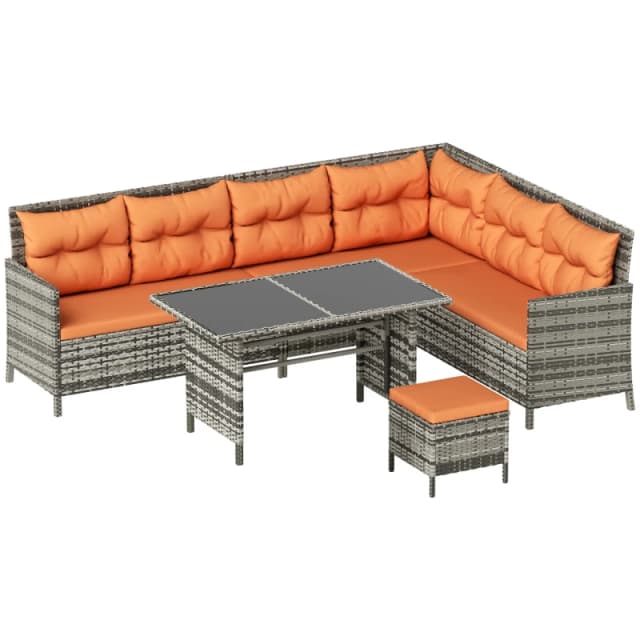 Outsunny 6 PCs Patio wicker Sofa Set Rattan Chair Furniture w/ Glass Cushioned Orange