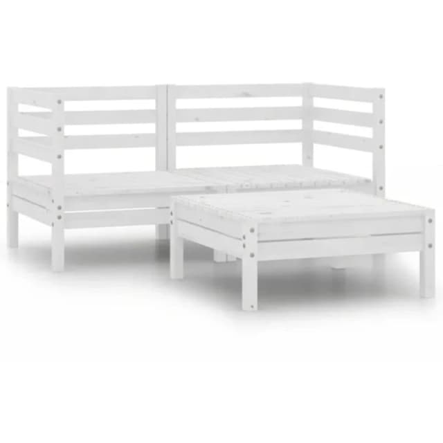 VIDAXL 3 Piece Garden Lounge Set Solid Pinewood White Vidaxl 8720286659175