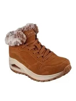 Skechers Uno Rugged Faux Fur Sneaker Ankle Boots, Chestnut, Size 4, Women