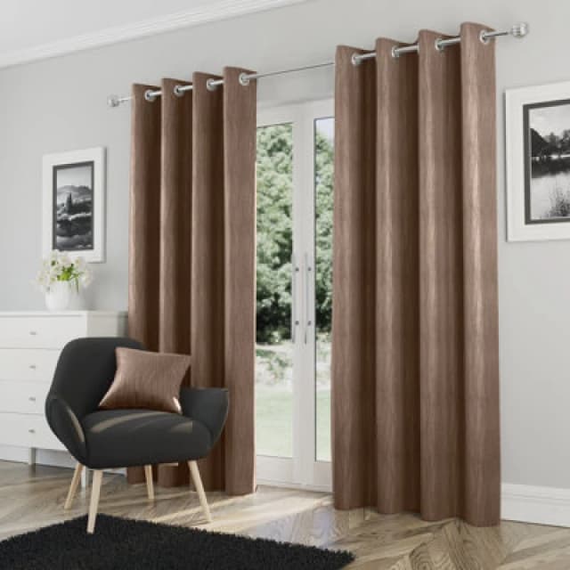 Enhanced Living 'Goodwood' Bronze - Thermal, Energy Saving, Dimout Eyelet Pair of Curtains with Wave Pattern Brown