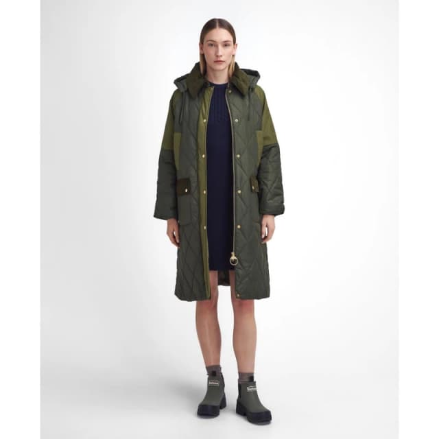 Barbour Cookston Longline Quilted Jacket - Green Green 14
