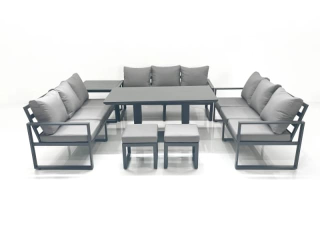 Fimous 11 Seater Garden Sofa Set Aluminium Furniture Rising Dining Tabe Set with Side Table 2 Small Footstools Dark Grey Dark Grey Unisex
