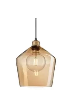 Orlando Tinted Glass Schoolhouse Pendant, 10 Inch, Amber, Brass Holder