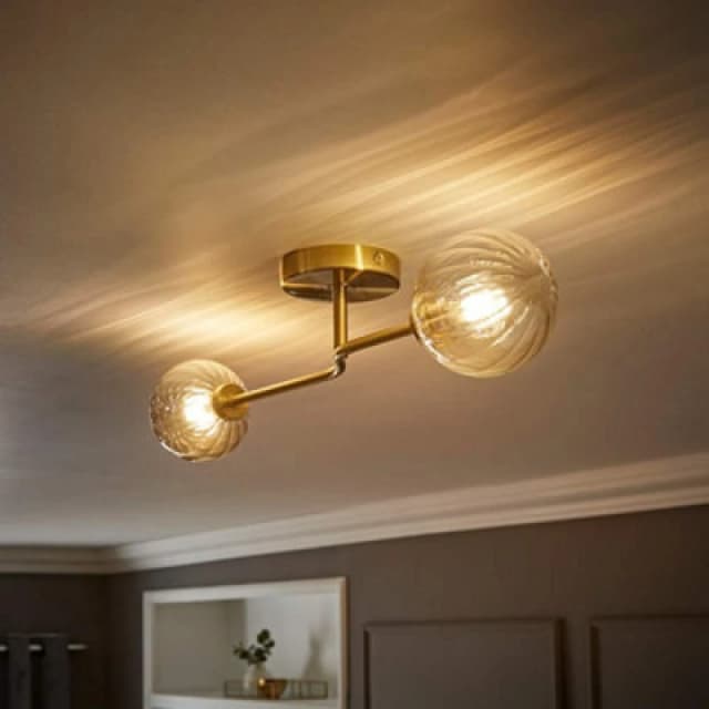 ValueLights Chessy Asymmetric Ribbed Glass Globe Gold Bar Ceiling Light Gold