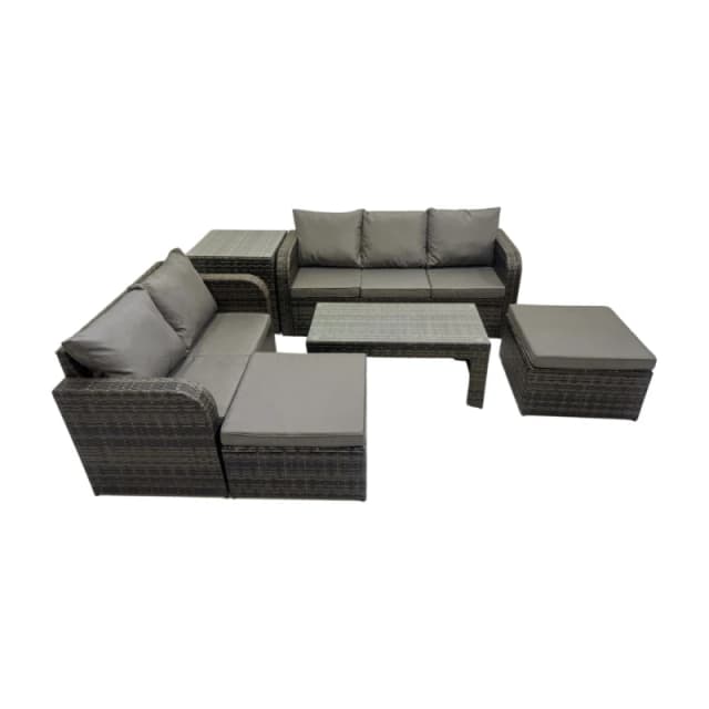 Fimous 3 Seater Sofa Love Sofa Coffee Table with 2 Big Footstools Side Table in Dark Grey Dark Grey Unisex