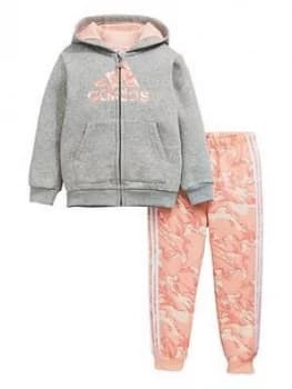 Adidas Infants Logo Full Zip Hood Fleece And Joggers Set - Grey Heather