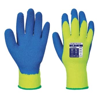 Portwest Latex Grip Gloves for Cold Conditions Yellow / Blue 2XL