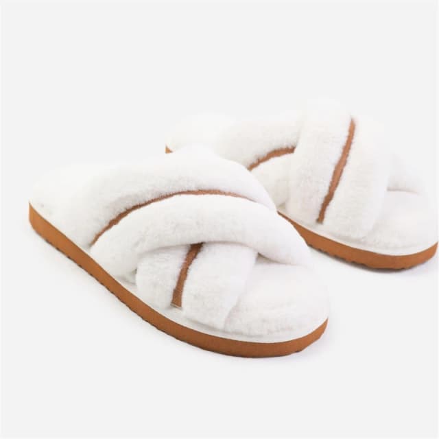 Where's That From 'Cozy' Cross Over Fluffy Slippers Cream