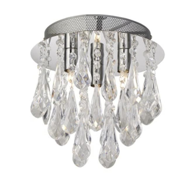 Lighting Collection 3Lt Chrome Ceiling With Clear Acrylic Drops, Silver 700758