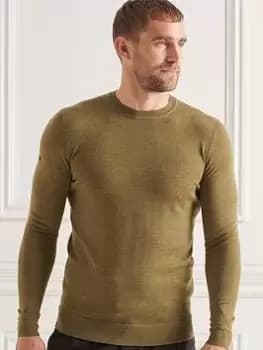 Superdry Studios Merino Crew Knit, Green Marl Size M Men