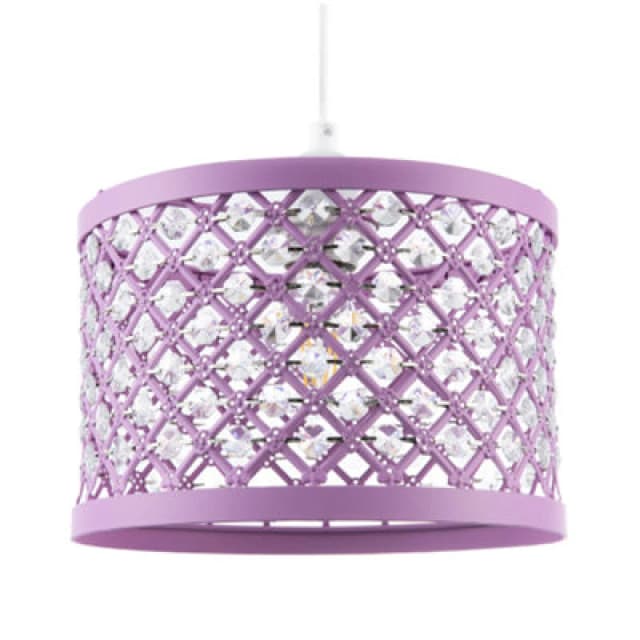 Happy Homewares Modern Ornate Lavender Lilac Pendant Shade With Clear Acrylic Beads