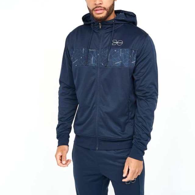 Crosshatch Pyramid Zip Through Hoodie Mens - Blue Blue S