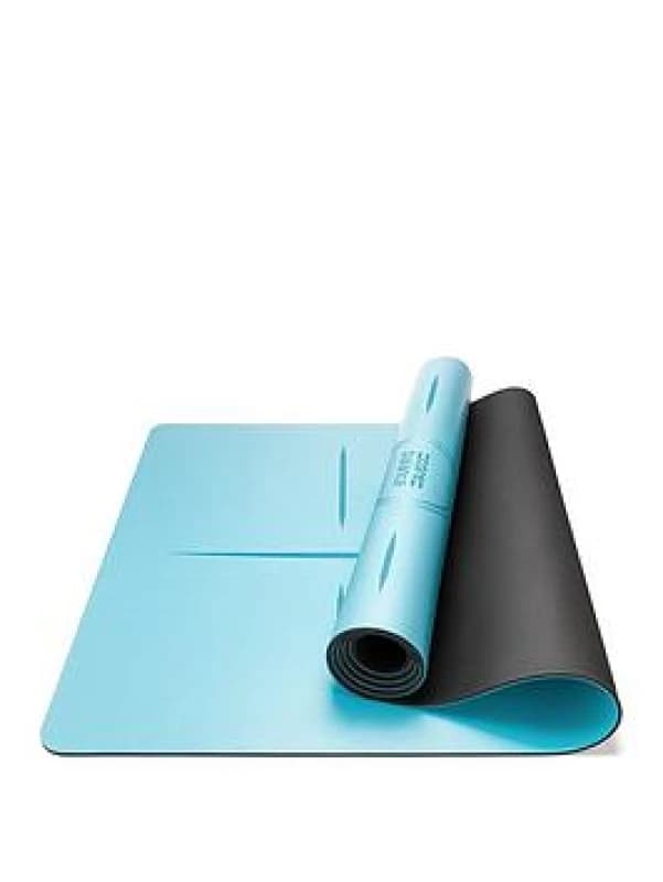 Core Balance Rubber Yoga Mat With Body Alignment Lines Non Slip Extra Wide Blue