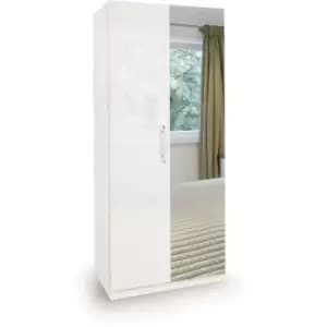 White High Gloss Angel Bedroom Furniture - 2 Door Mirror Wardrobe