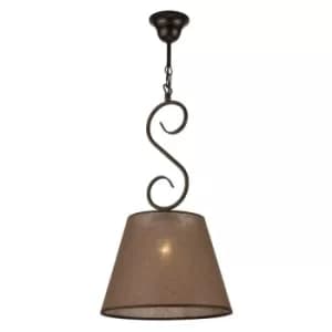 Lorenzo Pendant Ceiling Light, Fabric Shade, Brown, 1x E27