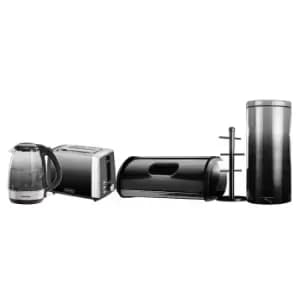 Daewoo SDA2396DS Callisto 1.7L Glass Kettle, 2 Slice Toaster, Bread Bin, Mug Tree & 20L Pedal Bin Set