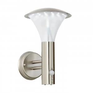PIR 1 Light Outdoor Wall Light Brushed Stainless Steel, Frosted Polycarbonate IP44