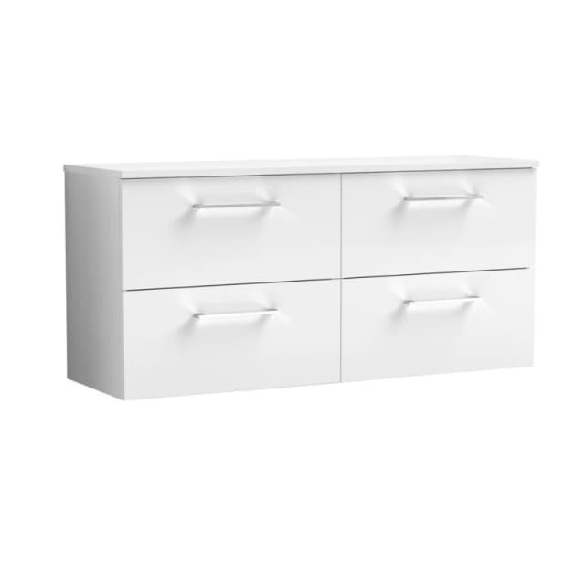 Balterley Level 1200mm Wall Hung 4 Drawer Vanity Unit with Worktop - Gloss White White Unisex