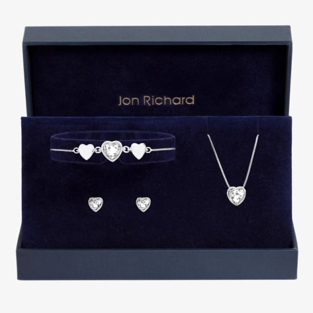 Jon Richard Silver Crystal Heart Trio Set - Gift Box Jewellery Sets One Size Silver 40033511000