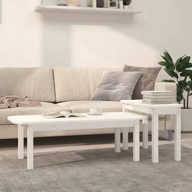 Vidaxl 2 Piece Coffee Table Set White Solid Wood Pine, White 822363