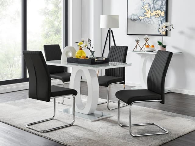 FurnitureboxUK FurnitureboxUK Giovani Grey White Modern High Gloss And Glass Dining Table And 4 Lorenzo Chairs Set in Black One Size Unisex 5056