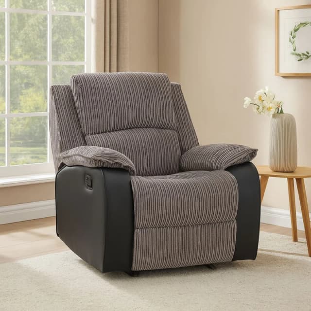 LUXURY LIFE Postana Manual Fabric Recliner Armchair in Jumbo Cord in Grey Grey Unisex