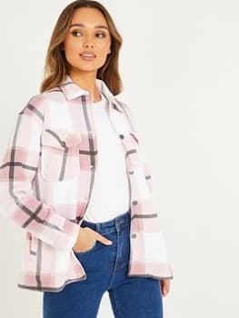 Quiz Black Checked Pocket Front Shacket - S