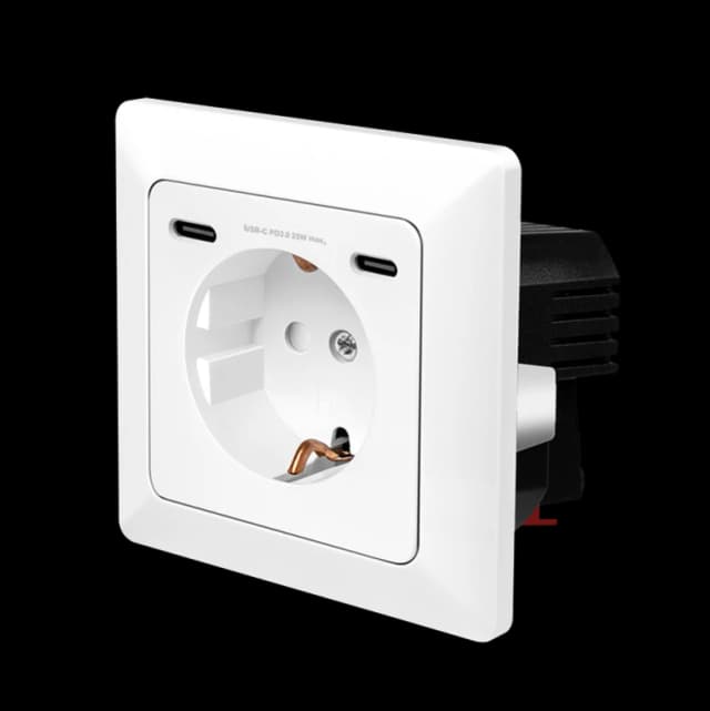 LogiLink Wall outlet 1 socket+ 2-port USB-C charger. 25W PD