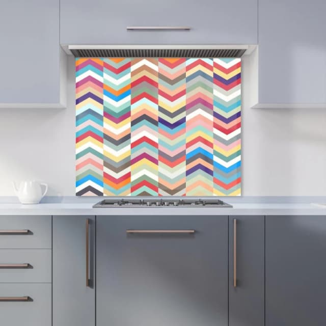 Warren Reed - Designer Geometric Multi Colored Chevron Pattern Kitchen Splashback in Red Size: 600mm x 750mm Red Unisex 600mm x 750mm